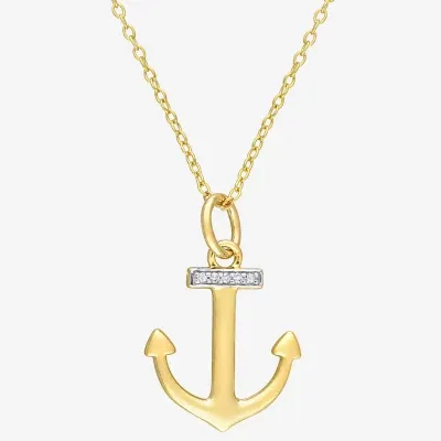 Womens Diamond Accent Natural White Diamond 18K Gold Over Silver Anchor Pendant Necklaces