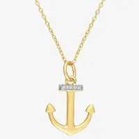 Womens Diamond Accent Mined White Diamond 18K Gold Over Silver Anchor Pendant Necklace