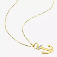 Womens Diamond Accent Mined White Diamond 18K Gold Over Silver Anchor Pendant Necklace
