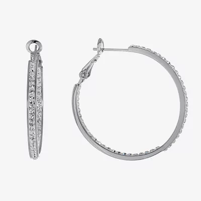 Sparkle Allure Crystal Pure Silver Over Brass Hoop Earrings