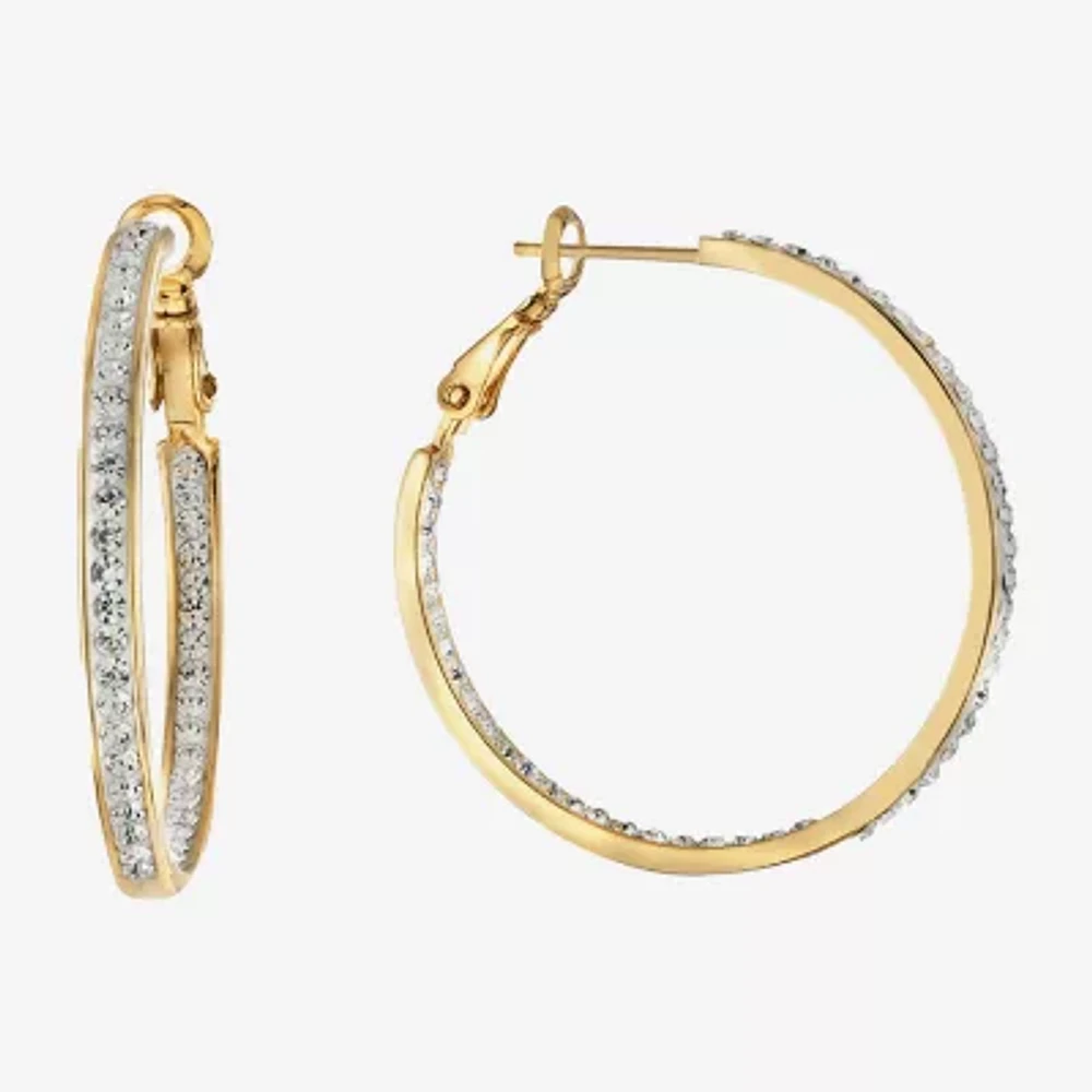 Sparkle Allure Crystal 24K Gold Over Brass Hoop Earrings