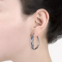Sparkle Allure Womens Blue Crystal 35mm Hoop Earrings