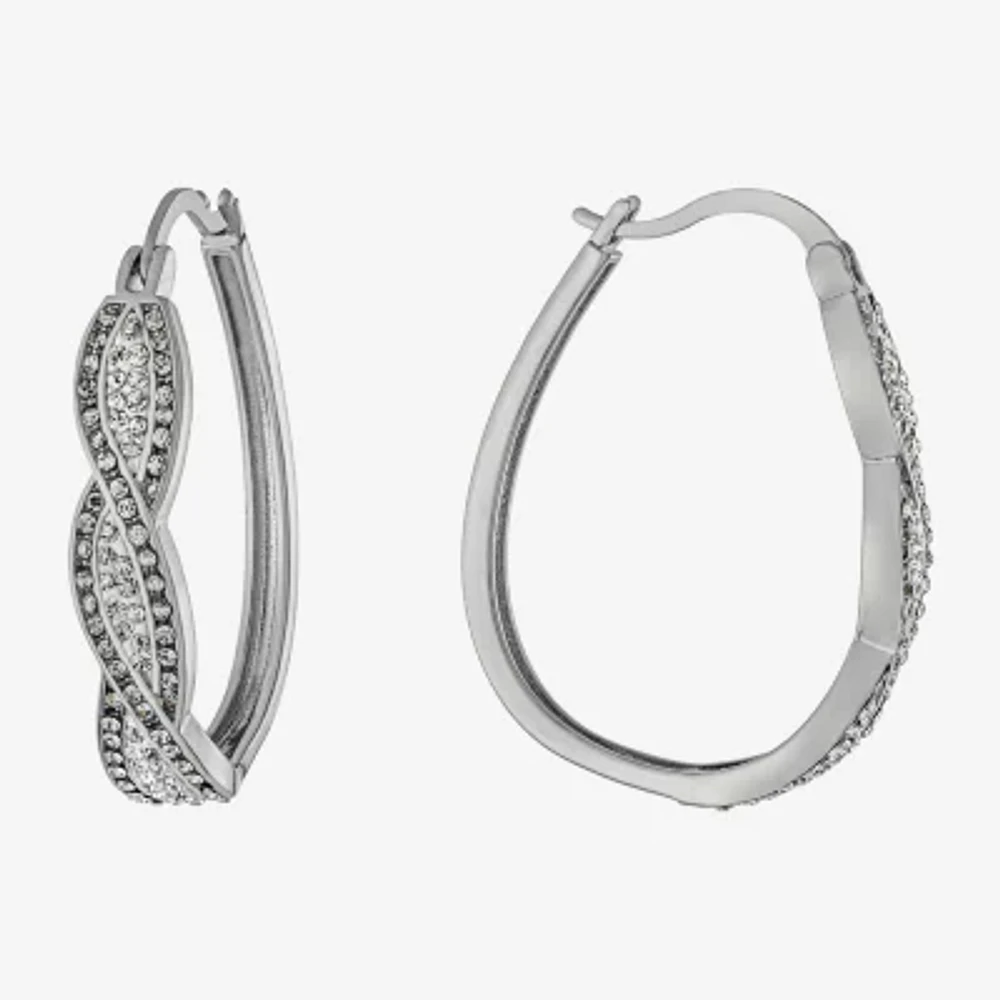 Sparkle Allure Twist Crystal Pure Silver Over Brass Hoop Earrings