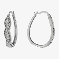 Sparkle Allure Twist Crystal Pure Silver Over Brass Hoop Earrings