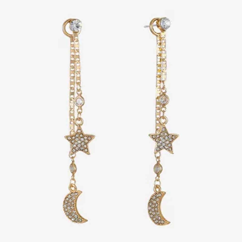 Bijoux Bar Gold Tone Glass Moon Star Drop Earrings