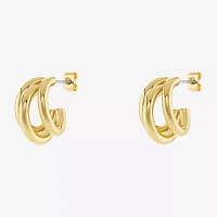 Silver Reflections Triple Row 14K Gold Over Brass Hoop Earrings