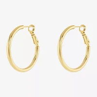 Silver Reflections Tube 14K Gold Over Brass Hoop Earrings