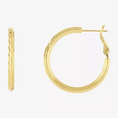 Silver Reflections Diamond Cut Womens 14K Gold Over Brass 30mm Hoop Earrings