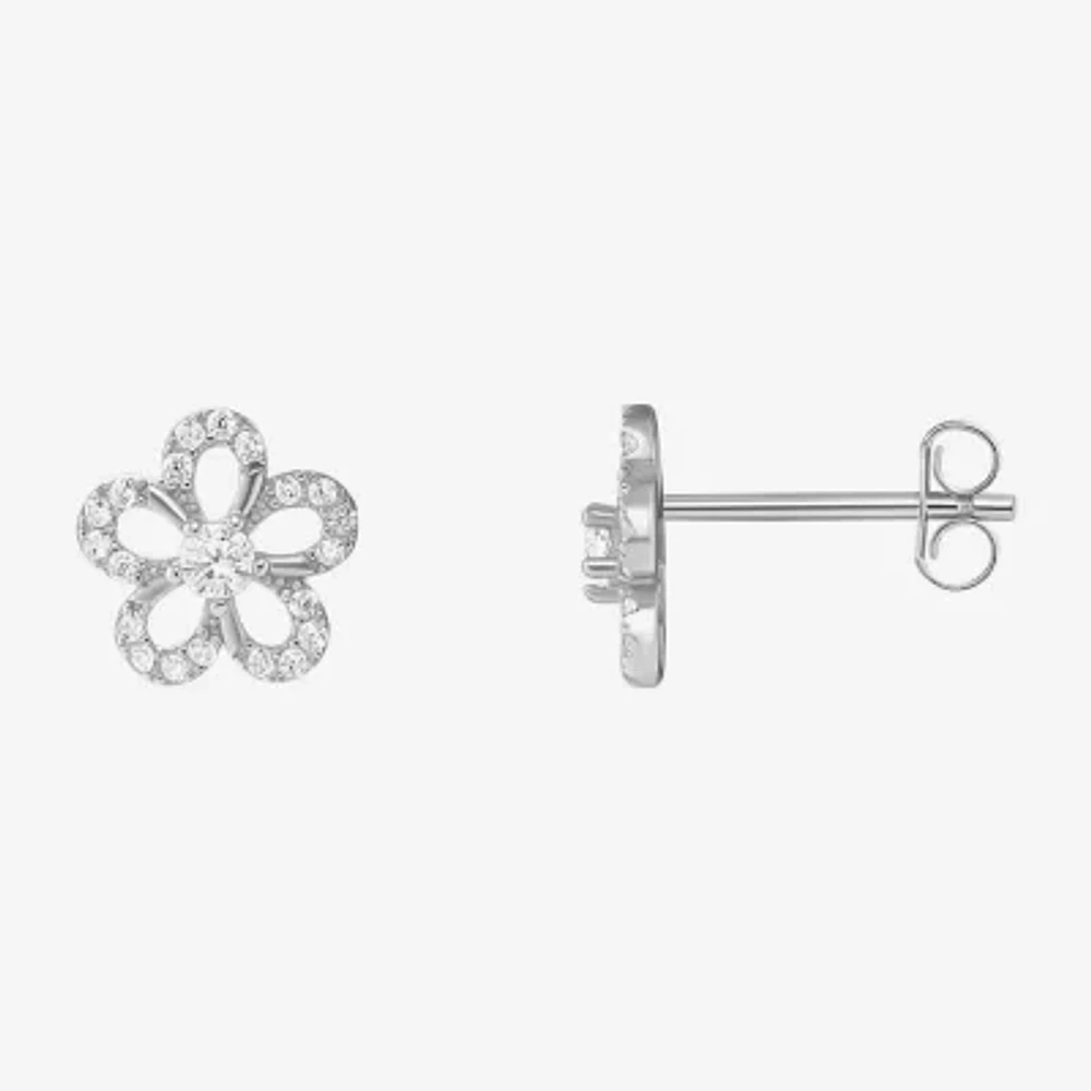 Silver Treasures Cubic Zirconia Sterling Silver 8mm Flower Stud Earrings