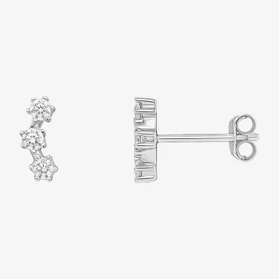 Silver Treasures Cubic Zirconia Sterling Silver Curved Ear Climbers