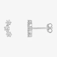 Silver Treasures Cubic Zirconia Sterling Silver Curved Ear Climbers