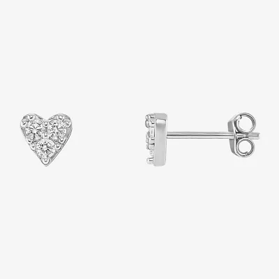 Silver Treasures Cubic Zirconia Sterling Silver 6mm Heart Stud Earrings