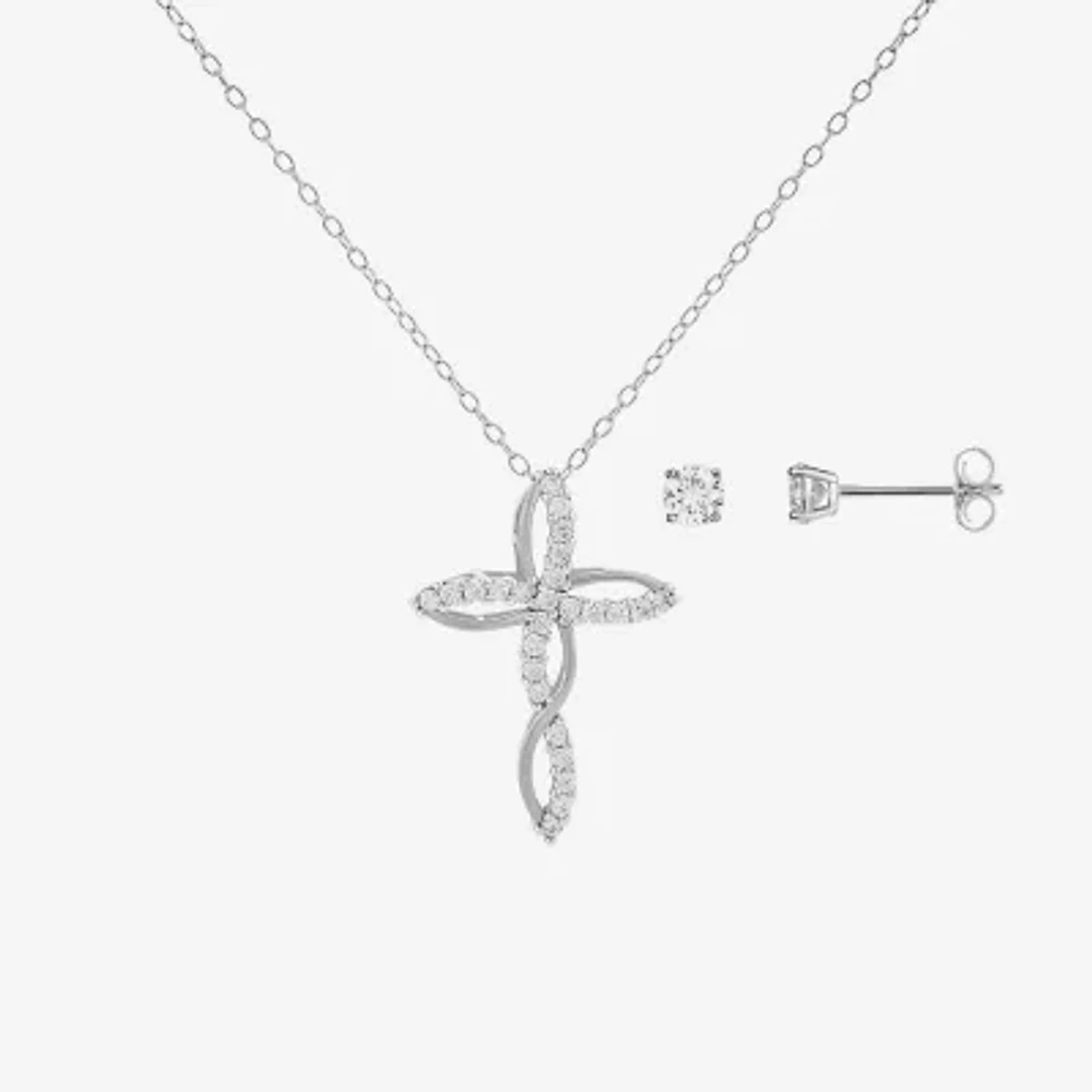 Sparkle Allure 2-pc. Cubic Zirconia Pure Silver Over Brass Cross Jewelry Set