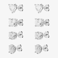 Sparkle Allure 4 Pair Cubic Zirconia Heart Oval Round Earring Set