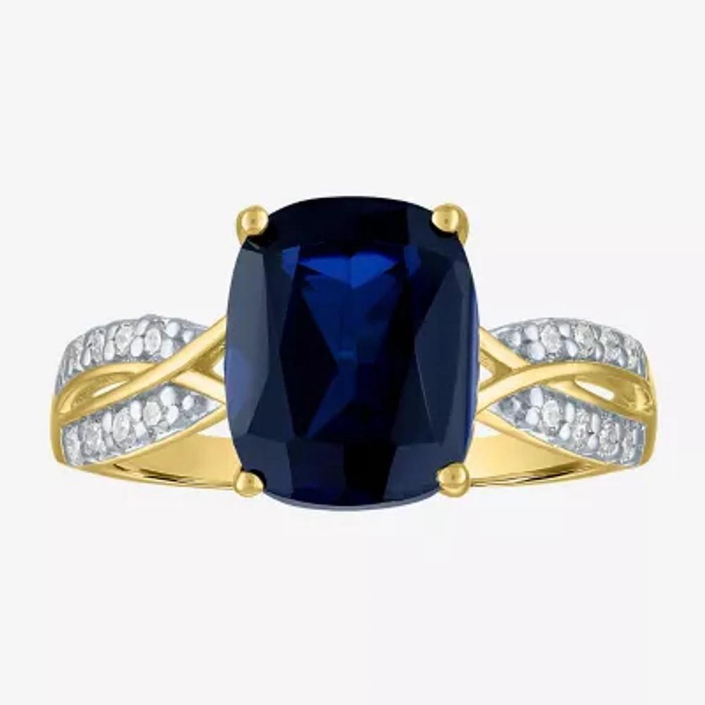 Womens Lab Created Gemstone & 1/8 CT. T.W. Grown Diamond 10K Gold Crossover Side Stone Cocktail Ring