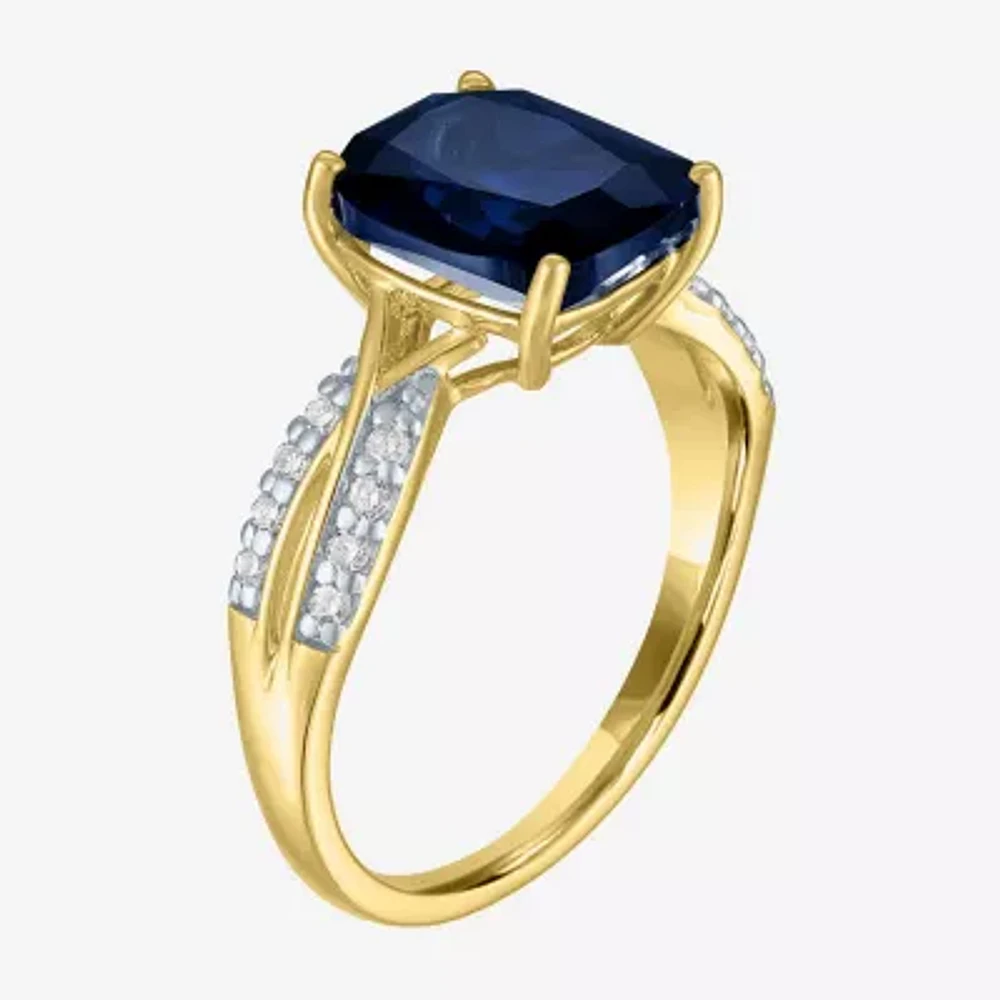 Womens Lab Created Gemstone & 1/8 CT. T.W. Grown Diamond 10K Gold Crossover Side Stone Cocktail Ring