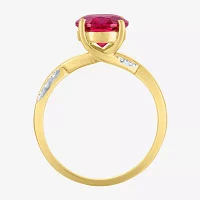 Womens Diamond Accent Lab Created Red Ruby 10K Gold Side Stone Cocktail Ring