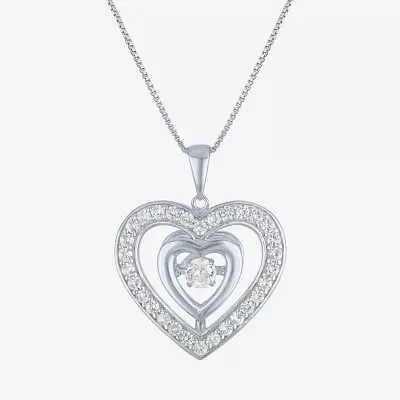 Womens Lab Created White Sapphire Sterling Silver Heart Pendant Necklace