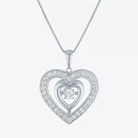 Womens Lab Created White Sapphire Sterling Silver Heart Pendant Necklace