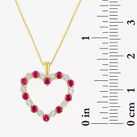 Womens Diamond Accent Lab Created Red Ruby 10K Gold Heart Pendant Necklace