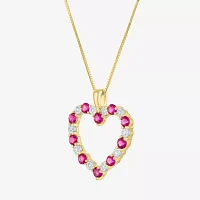 Womens Diamond Accent Lab Created Red Ruby 10K Gold Heart Pendant Necklace