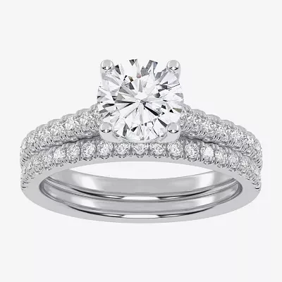 H-I / Si2-I1) Womens 1 1/2 CT. T.W. Lab Grown White Diamond 10K Gold Round Side Stone Bridal Set