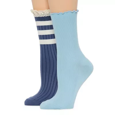 Arizona Rib Lace 2 Pair Crew Socks Womens