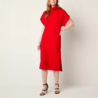 Worthington Womens Short Sleeve Midi Sweater Dress