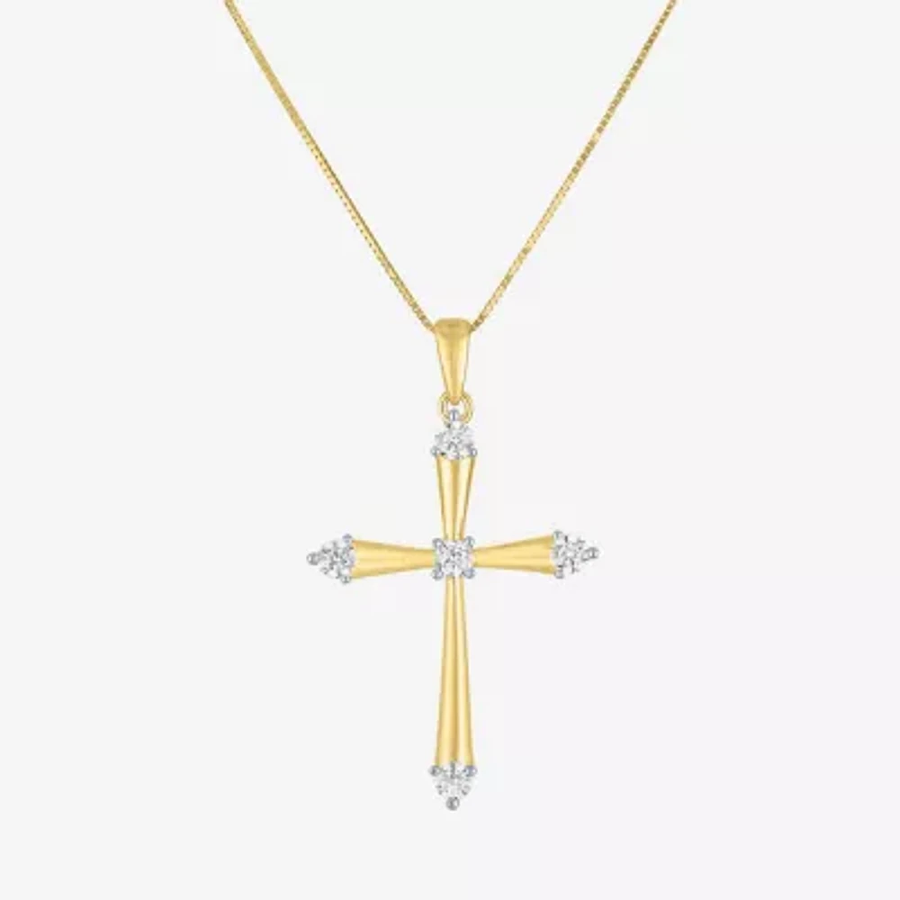 G-H/ I1-I2) Womens 1/ CT. T.W. Lab Grown White Diamond 10K Gold Cross Pendant Necklace