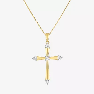 G-H/ I1-I2) Womens 1/ CT. T.W. Lab Grown White Diamond 10K Gold Cross Pendant Necklace