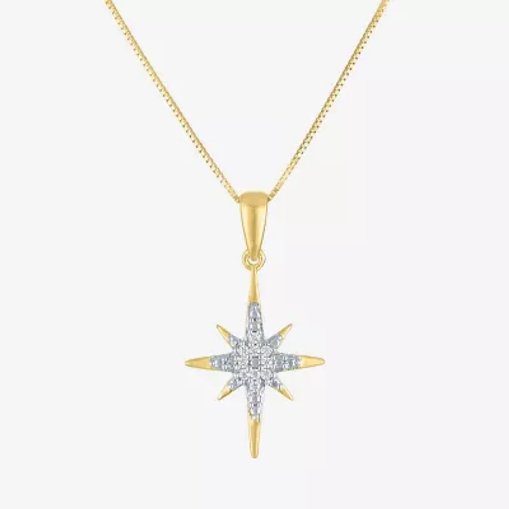 (G-H/I1-I2) North Star Womens Diamond Accent Lab Grown White Diamond 10K Gold Star Pendant Necklace