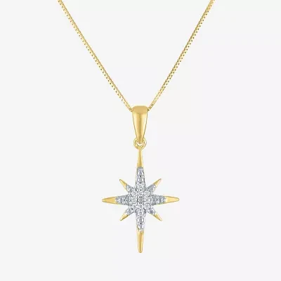 (G-H/I1-I2) North Star Womens Diamond Accent Lab Grown White Diamond 10K Gold Star Pendant Necklace