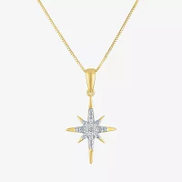 (G-H/I1-I2) North Star Womens Diamond Accent Lab Grown White Diamond 10K Gold Star Pendant Necklace