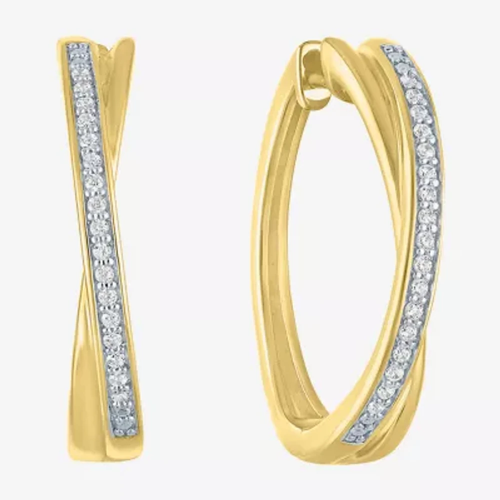 (I1-I2/ G-H) 1/10 CT. T.W. Lab Grown White Diamond 14K Gold Over Silver Sterling Silver 21.9mm Hoop Earrings