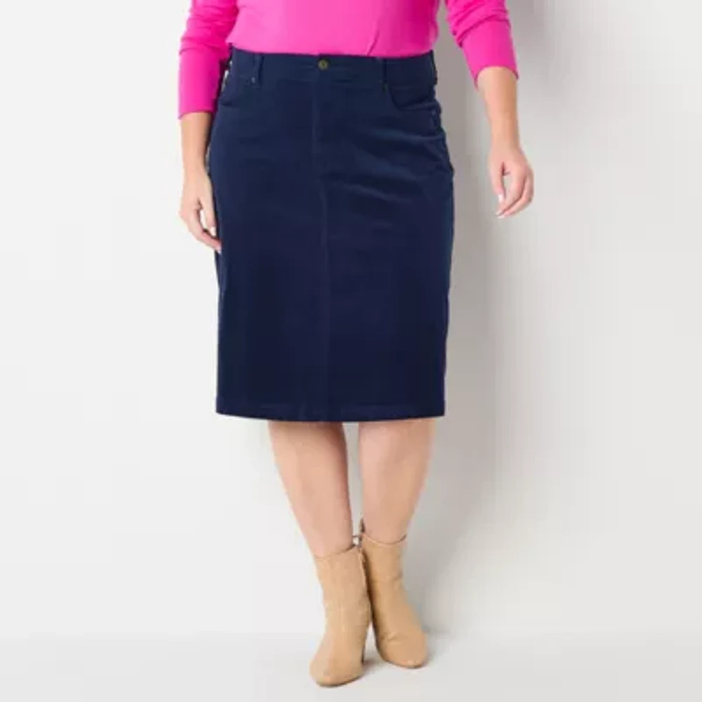 St. John's Bay Corduroy Womens Midi A-Line Skirt-Plus