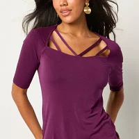 Bold Elements Womens V Neck Elbow Sleeve Blouse