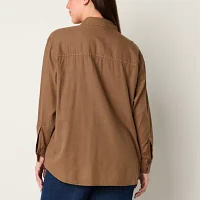 a.n.a Womens Long Sleeve Loose Fit Button-Down Shirt