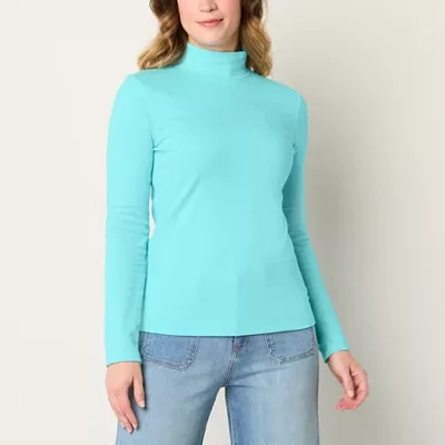 St. John's Bay Womens Mock Neck Long Sleeve T-Shirt