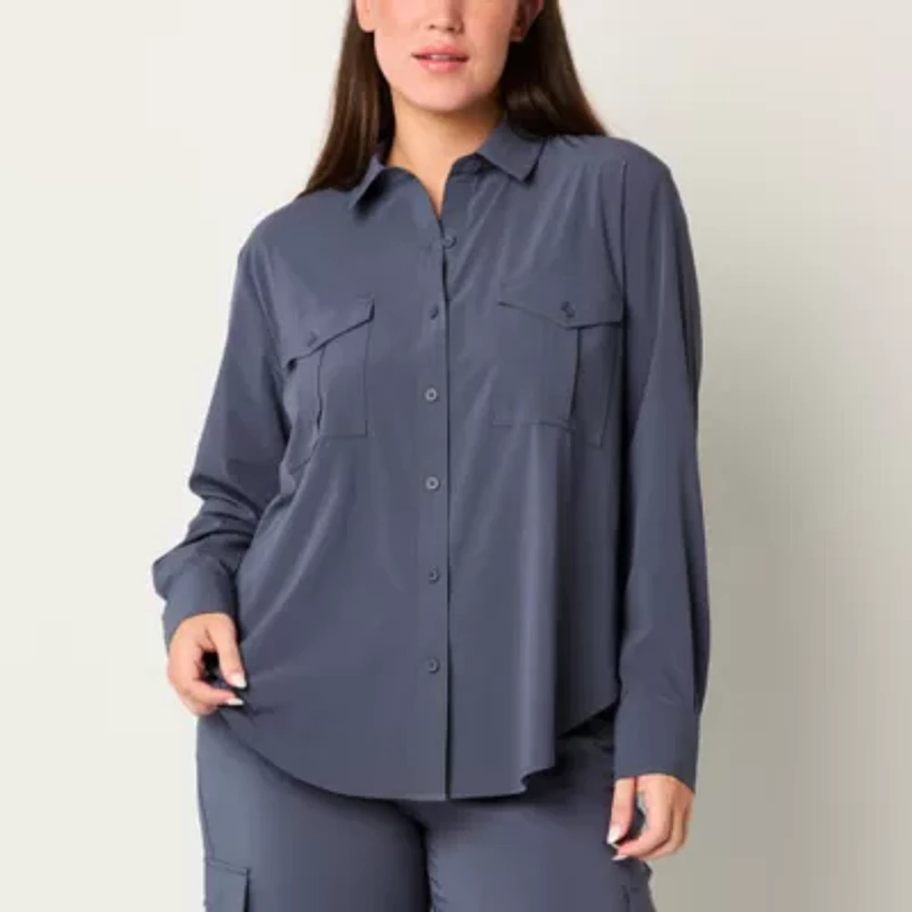 Stylus Womens Long Sleeve Regular Fit Button-Down Shirt