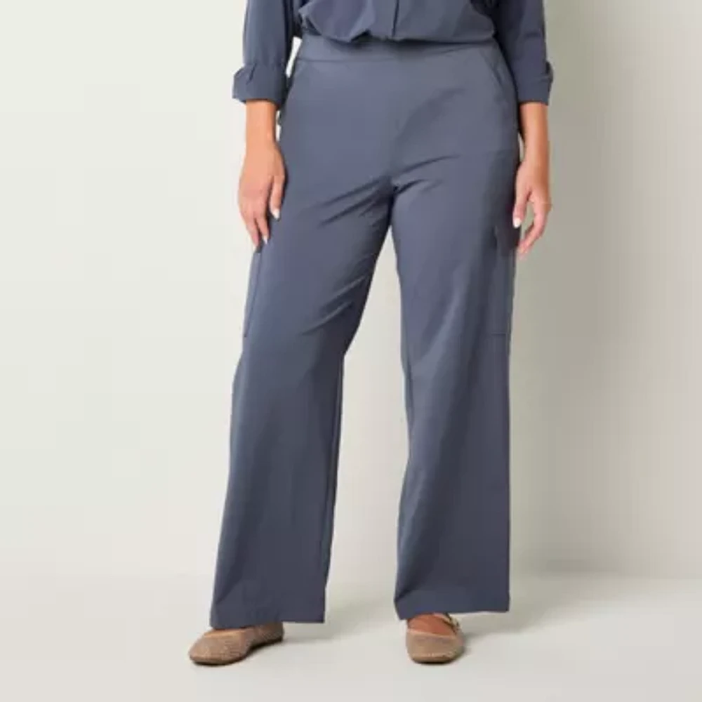 Stylus Womens Mid Rise Stretch Fabric Wide Leg Cargo Pant