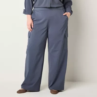 Stylus Womens Mid Rise Stretch Fabric Wide Leg Cargo Pant-Plus