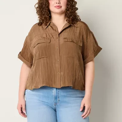 a.n.a Plus Womens Short Sleeve Blouse