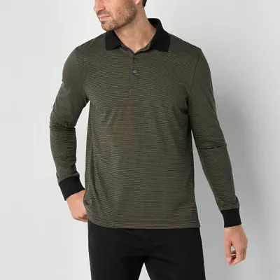St. John's Bay Mini Striped Super Soft Jersey Mens Classic Fit Long Sleeve Polo Shirt