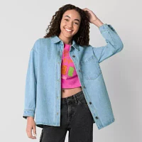 JCPenney x HARIBO Womens Juniors Denim Embroidered Lightweight Animal Shirt Jacket