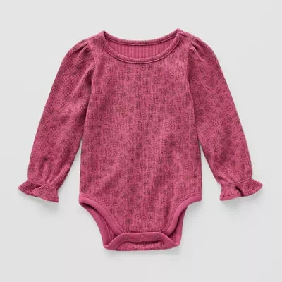 Okie Dokie Waffle Knit Baby Girls Long Sleeve Bodysuit