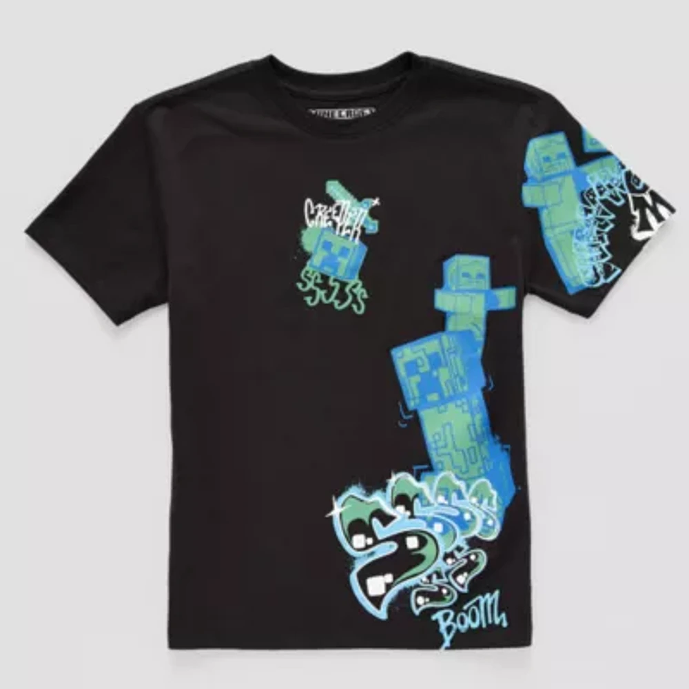 Little & Big Boys Glow the Dark Crew Neck Short Sleeve Minecraft Graphic T-Shirt