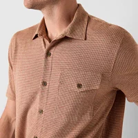 mutual weave Mens Regular Fit Short Sleeve Jacquard Button-Down Shirt