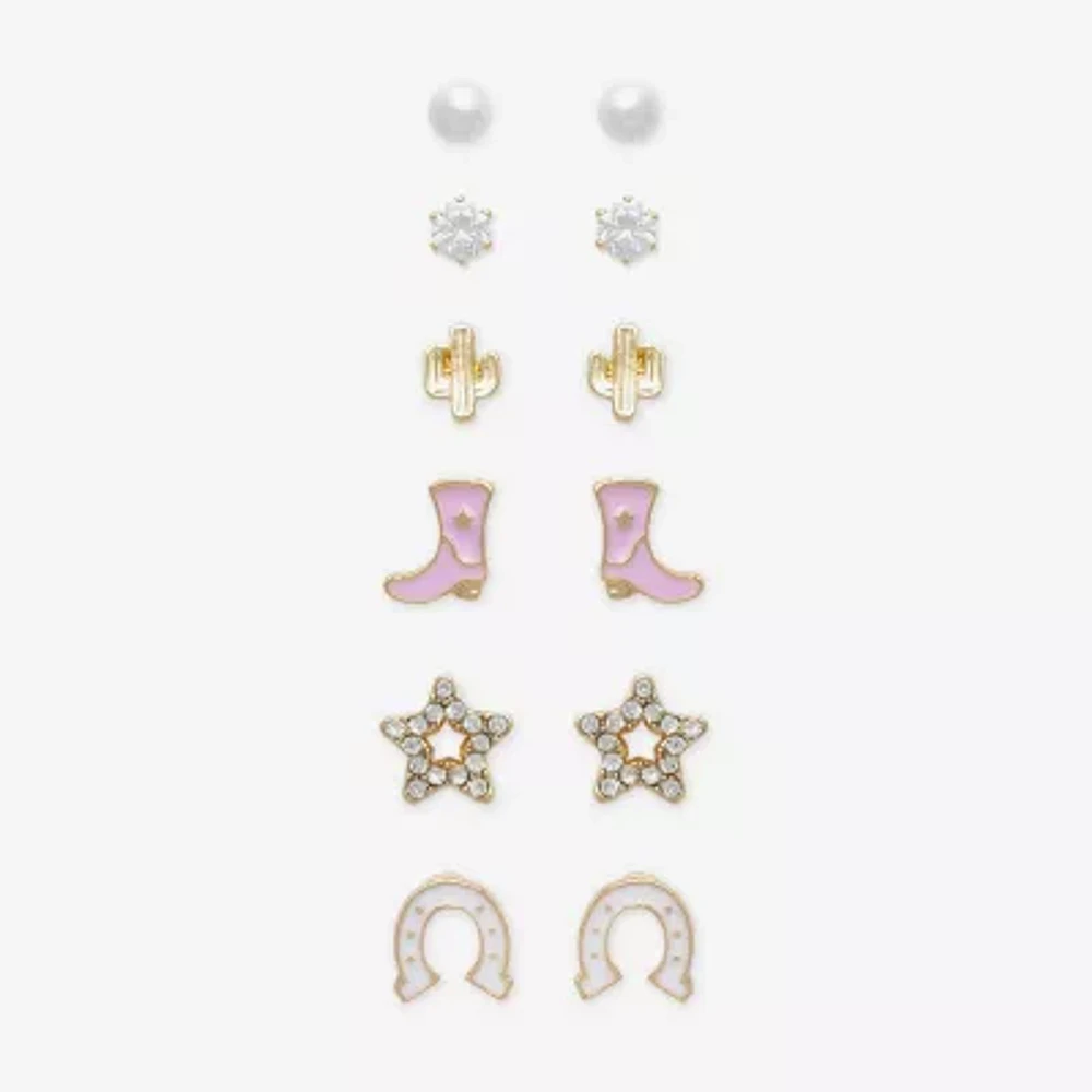 Mixit Womens Cubic Zirconia Simulated Pearl Star 6 Pair Earring Set