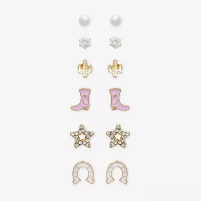 Mixit Womens Cubic Zirconia Simulated Pearl Star 6 Pair Earring Set
