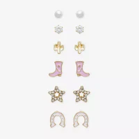 Mixit Womens Cubic Zirconia Simulated Pearl Star 6 Pair Earring Set